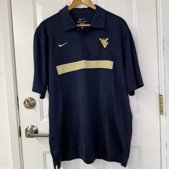 West Virginia Mountaineers Polo Shirt Men's M Blue Nike Dri-Fit On-Field NCAA - Picture 1 of 7